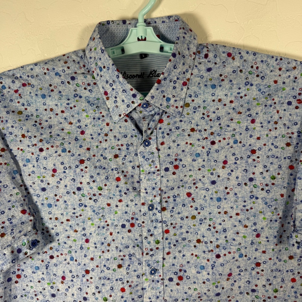 Visconti Black Shirt Mens Large Blue Polka Dot Short Sleeve Casual Button Up